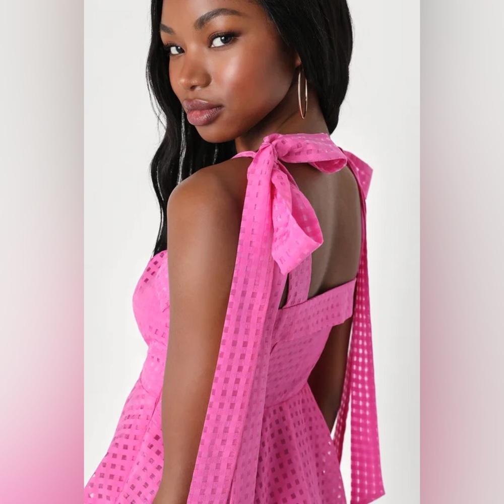Lulu’s NWT Pink Bow Tie Shoulders dress size medium never worn tags attached - Picture 3 of 5